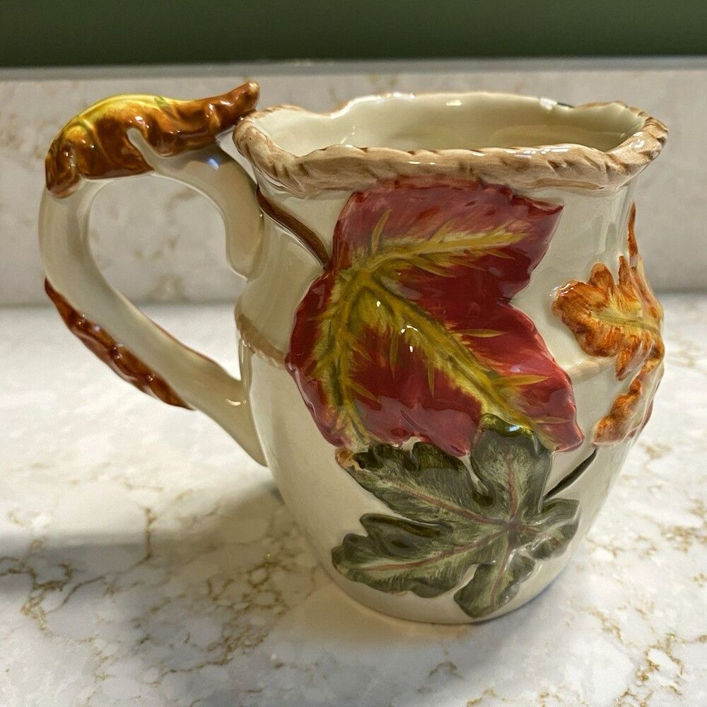 Bico China Multicolor Leaf Floral Ceramic Pitcher 1 Pint Glossy Impressed Design